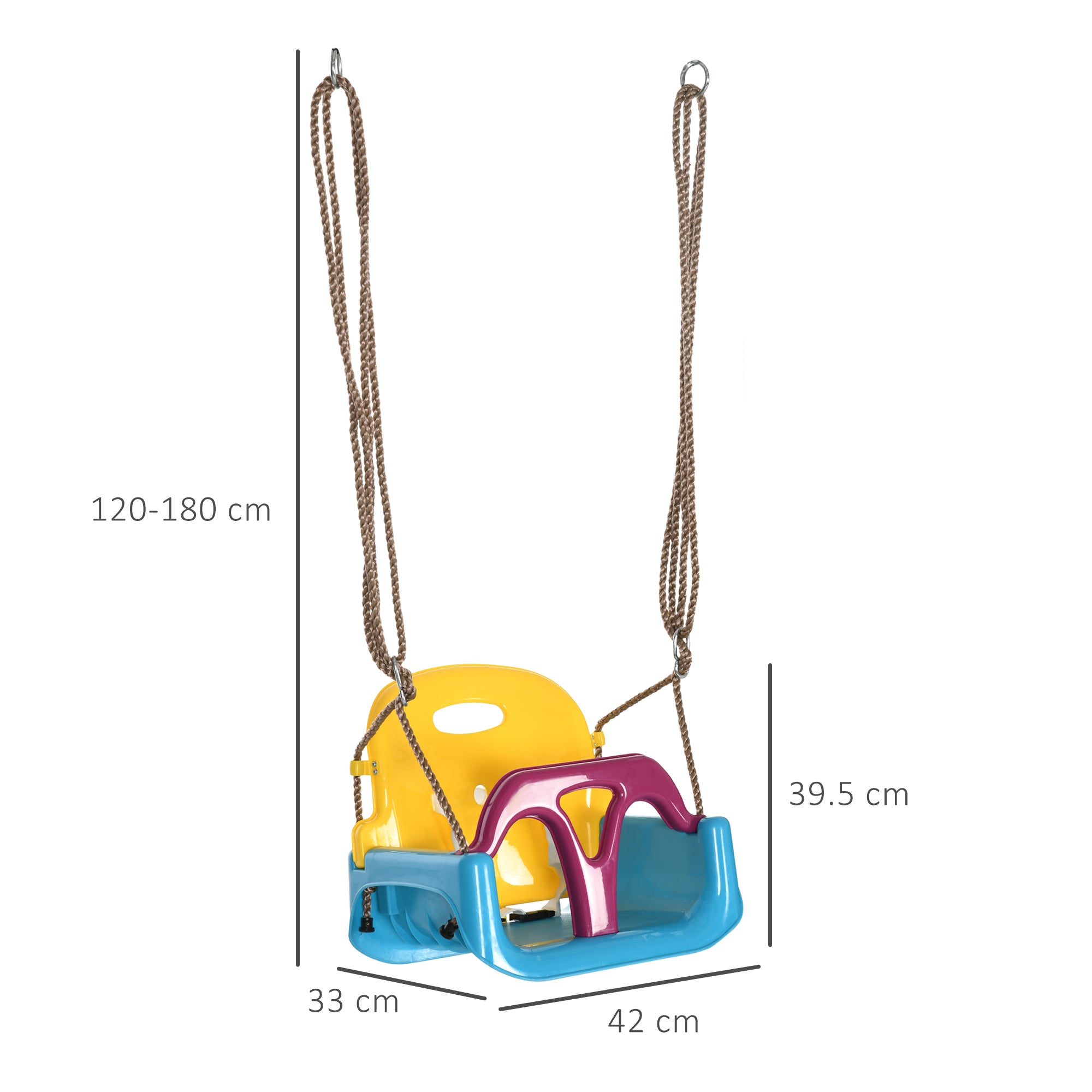 Outsunny 3 in 1 Detachable Kids Swing Seat with Seatbelt, Adjustable Rope for Indoor, Outdoor, Light Blue 