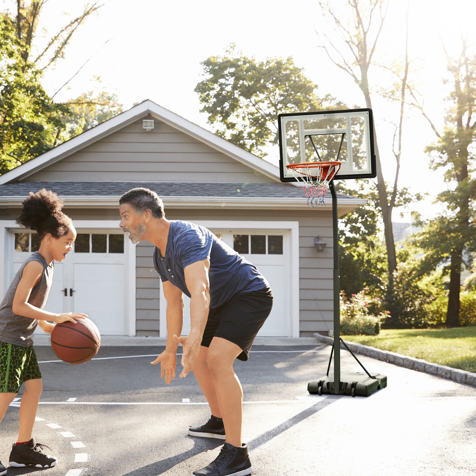 HOMCOM Basketball Hoop Freestanding 255-305cm Hoop Height Adjustable Stand with Backboard Wheels for Teens Adults Black 