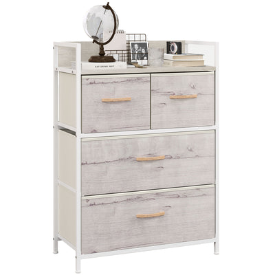 HOMCOM Rustic Chest of Four Fabric Drawers - Black 