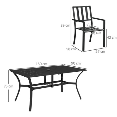 Outsunny 7 Pieces Garden Table and Chairs 6 Seater Outdoor Table and Chairs with Umbrella Hole, for Poolside, Garden, Black 