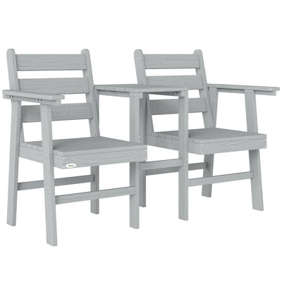Outsunny Outdoor Garden Loveseat, Embossed Wooden Jack and Jill Garden Seat with Integrated Table, Grey 