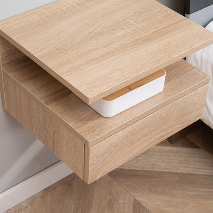 HOMCOM Set of Two Floating Bedside Tables - Oak Tone 