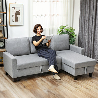 HOMCOM Three-Seater Storage Sofa Bed - Grey 