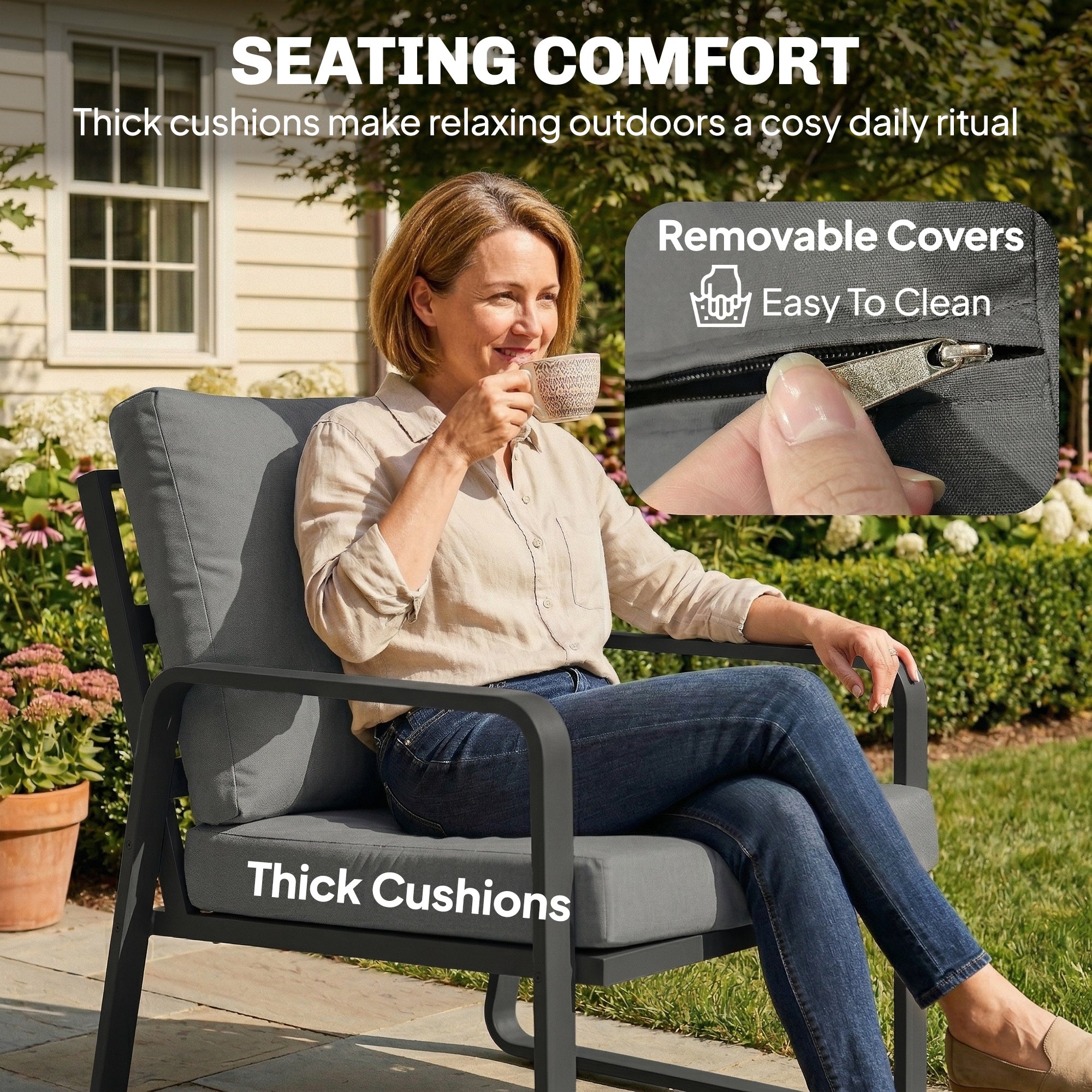 Outsunny 4 Piece Garden Furniture Set, Outdoor Sofa Set with Loveseat, 2 Armchairs, Coffee Table and Cushions 