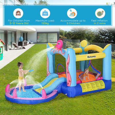 Outsunny Bounce Castle Inflatable Trampoline Slide Pool Octopus Design 3.8 x 2 x 1.8m 