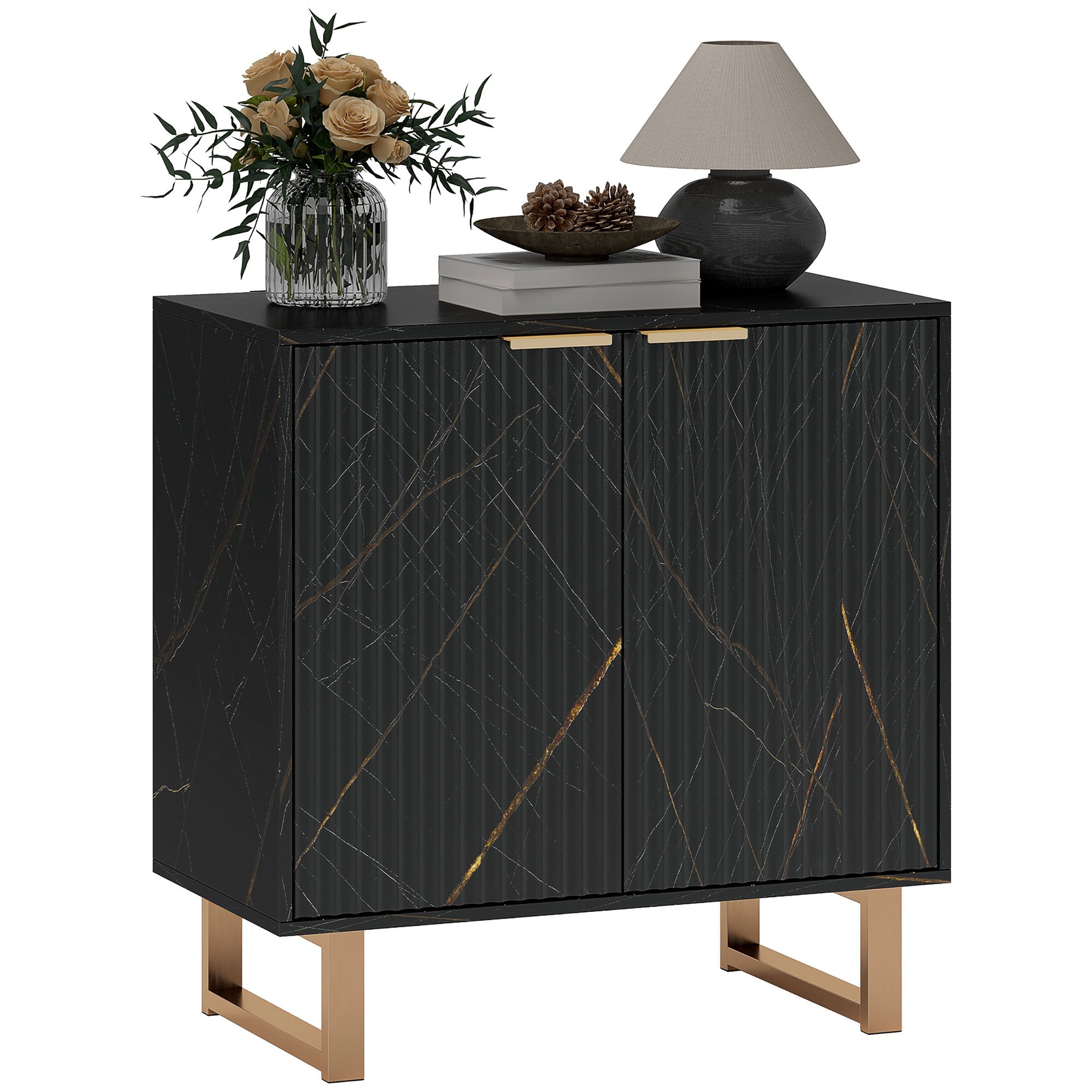 HOMCOM Elegant Storage Sideboard - Black/Gold-Tone 
