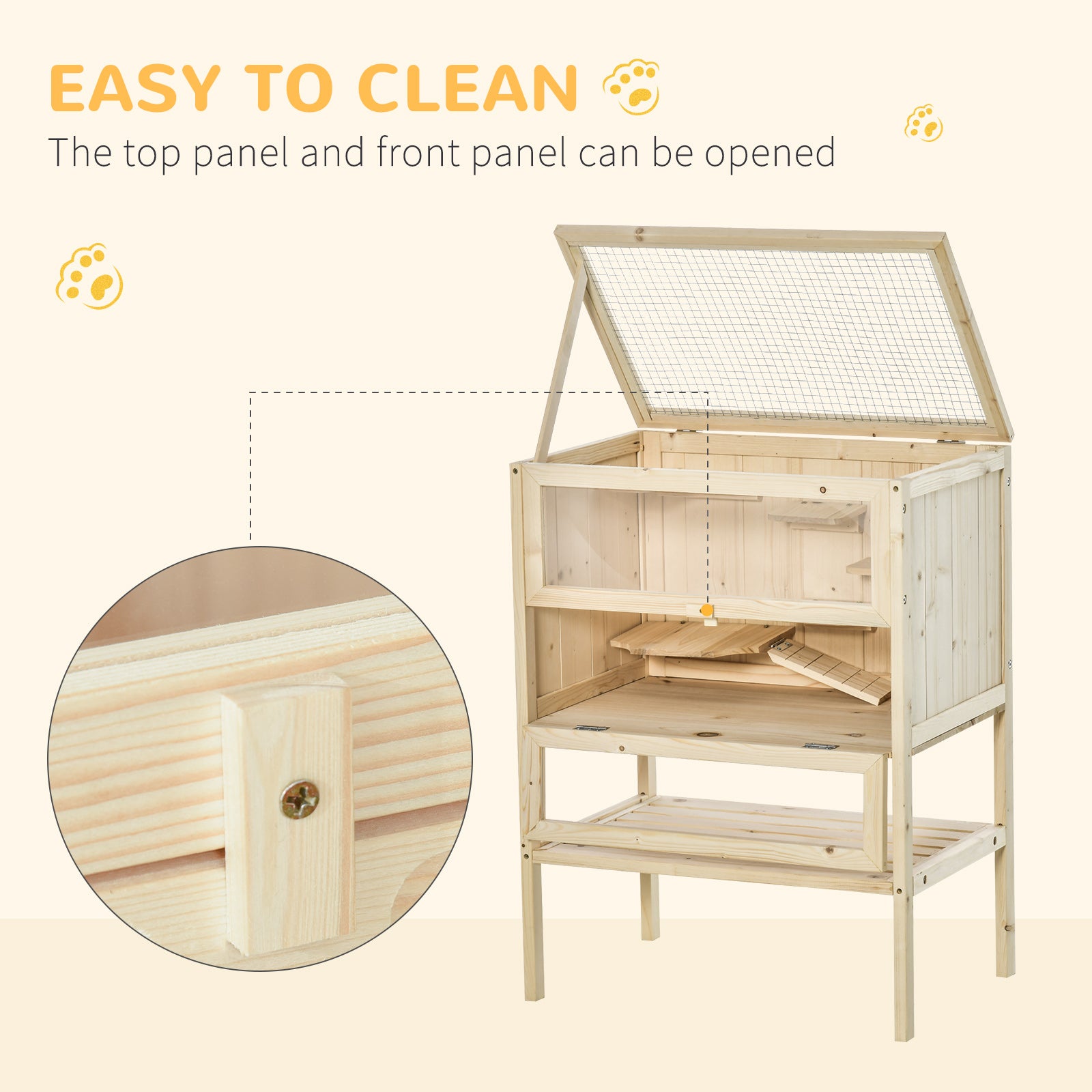 PawHut Wooden Hamster Cage with Storage Shelf, Small Animal Exercise Play House with Openable Top, for Hamsters, Gerbils, 60 x 40 x 80 cm - Natural 
