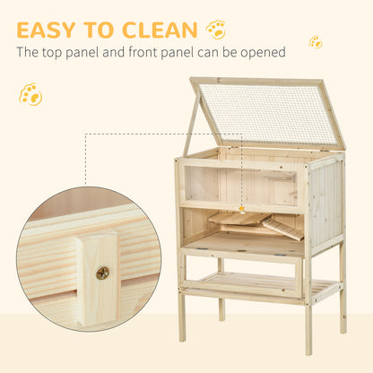 PawHut Wooden Hamster Cage with Storage Shelf, Small Animal Exercise Play House with Openable Top, for Hamsters, Gerbils, 60 x 40 x 80 cm - Natural 