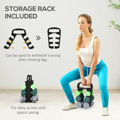 SPORTNOW Dumbbells Set with Storage Rack, 2 x 1kg, 2 x 2kg, 2 x 3kg, Green 