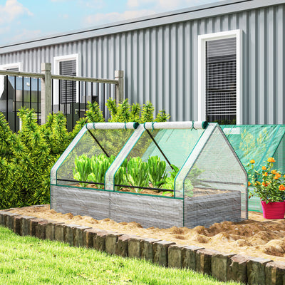 Outsunny Metal Planter Box with Cover, Raised Garden Bed with Greenhouse, for Herbs and Vegetables, White and Dark Grey 