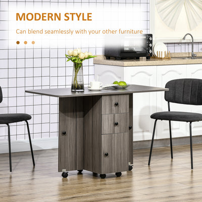 HOMCOM Multi-Storage Six-Person Drop Leaf Dining Table - Grey 