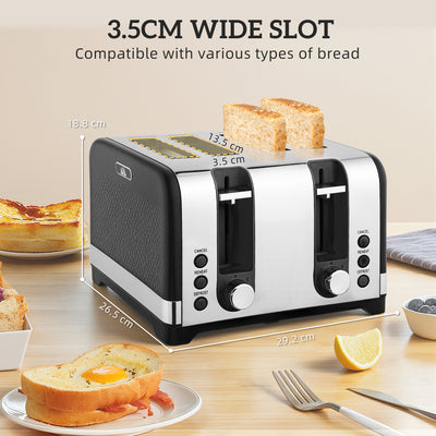 HOMCOM Sleek Textured Kettle and Four-Slice Toaster Set - Black 