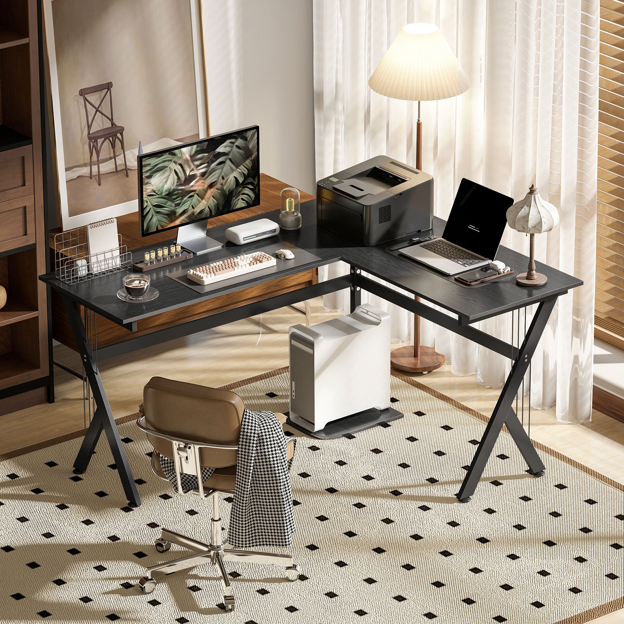 HOMCOM L Shaped Gaming Desk, 155 x 130cm Corner Computer Desk with CPU Stand for Home Office, Study Workstation, Black 