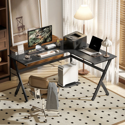 HOMCOM L Shaped Gaming Desk, 155 x 130cm Corner Computer Desk with CPU Stand for Home Office, Study Workstation, Black 