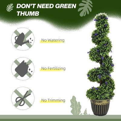 HOMCOM Set of 2 Decorative Artificial Plants, Boxwood Spiral Topiary Tree with Lavender and Pot, Fake Plants for Home Indoor Outdoor Decor, 115cm 
