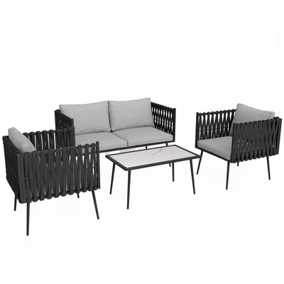 Outsunny 4-Piece Garden Furniture Set with Cushions - Light Grey 