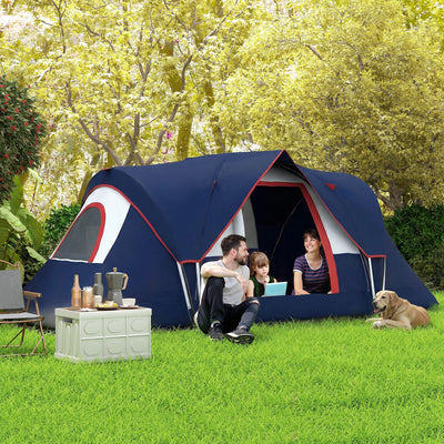 Outsunny 5-6 Man Camping Tent, Tunnel Tent, Water Resistant Hiking Shelter with Groundsheet and Carry Bag, Navy Blue 