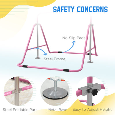 HOMCOM Kids Gymnastic Bar, with Adjustable Height, Foldable Horizontal Bars - Pink 