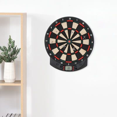 HOMCOM LCD Electronic Dartboard Set Features 26 Games w/ 185 Variations and Include 6 Darts Multi-Game Option Ready-to-Play 