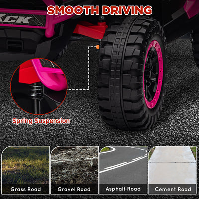 AIYAPLAY 2 Seater 24V 7AH Ride on Truck, Battery Powered Electric Ride On Car w/ Remote, Suspension, 3 Speeds - Pink 