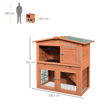 PawHut Rabbit Hutch Outdoor Guinea Pig Hutch 2-Tier Bunny Cage with No-Leak Tray 100.5 x 55 x 101 cm 