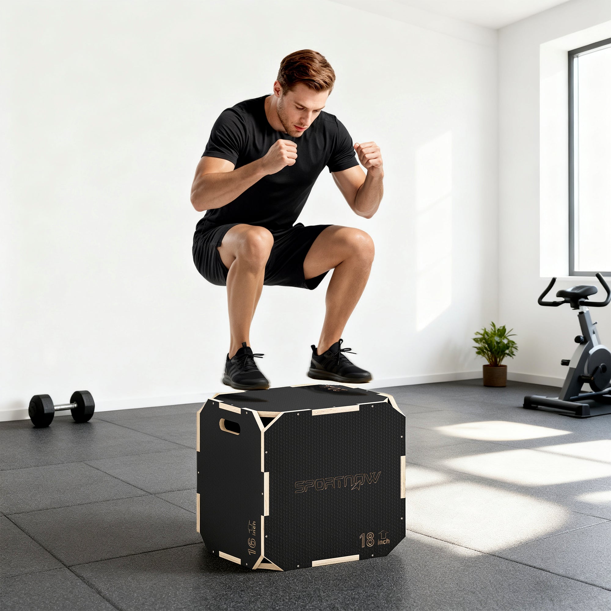 SPORTNOW Non-Slip Plyo Box, Corner-free Wooden Jump Box, 41 x 61 x 51 cm 
