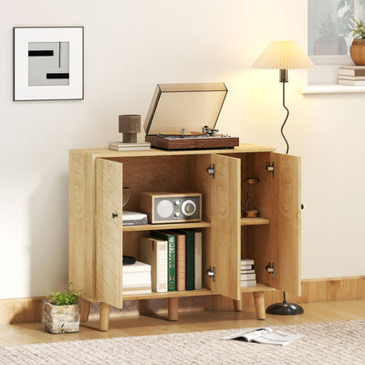HOMCOM Vintage Sideboard with Chevron Doors and Pine Wood Legs for Living Room, Kitchen 