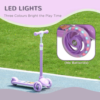 AIYAPLAY Kids 3 Wheel Scooter for 2-6 Years Old w/ Adjustable Height, LED Light, TPE Handlebar, Purple 