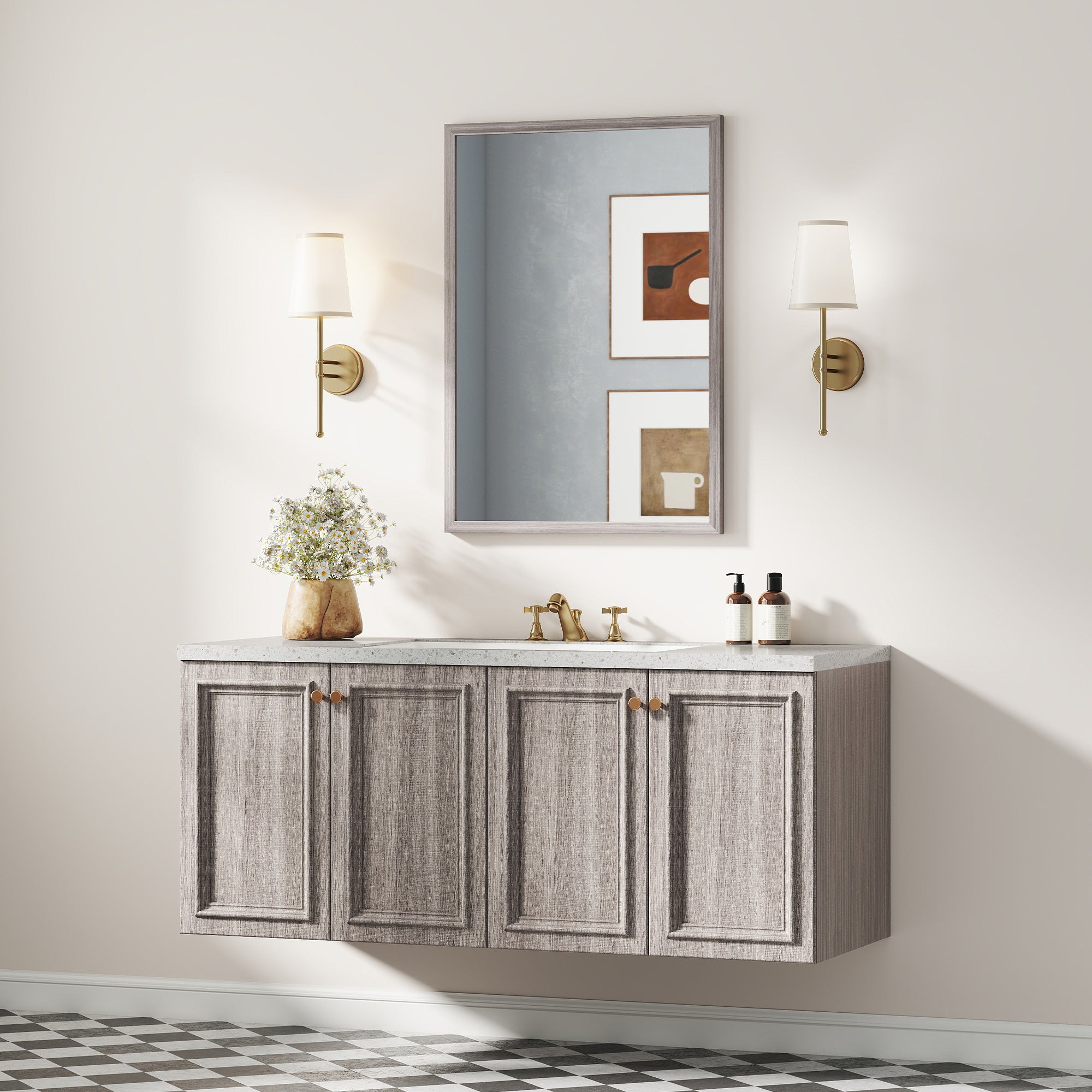 HOMCOM Wall Bathroom Mirror, 50 x 70 cm Wall-Mounted Mirror for Living Room, Bedroom, Hallway, Grey 