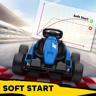 AIYAPLAY 24V Electric Go Kart, Drift Kart with Adjustable Seat, Slow Start, 5-Point Harness, Music, Horn, for 6-12 Years, Blue 