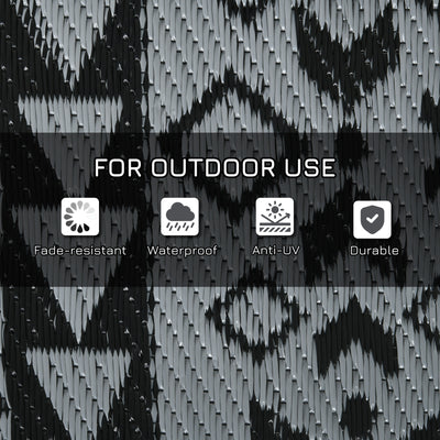 Outsunny 182 x 274cm Reversible Patterned Outdoor Rug, with Bag - Black/Grey 