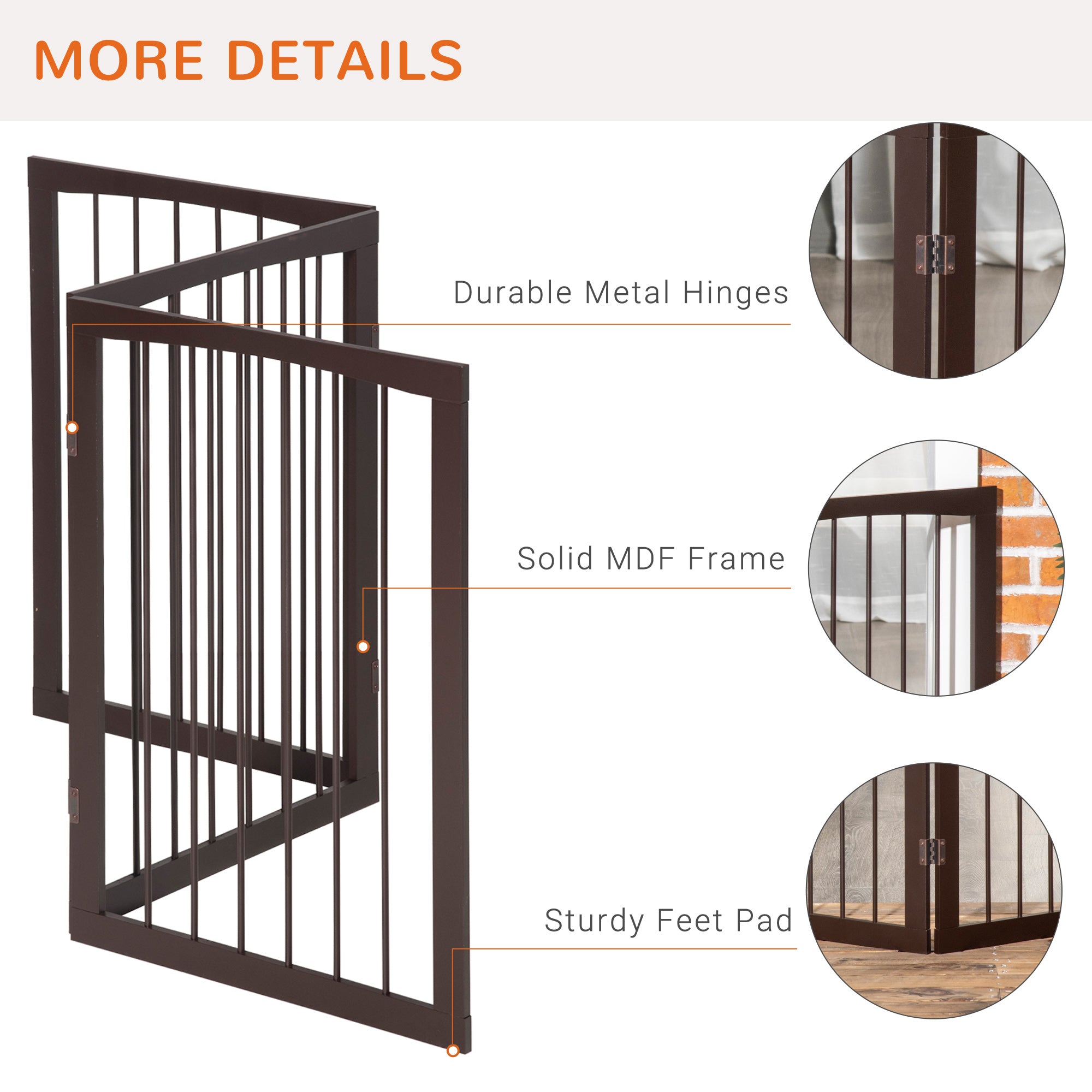 PawHut 3 Panel Stair Gate Foldable Dog Door Gate Indoor Free Standing Safety Gate Pet Barrier 76cm Height 