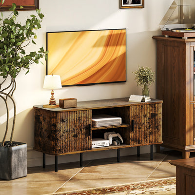 HOMCOM TV Stand Cabinet for TVs up to 55 Inches, TV Unit with Storage Shelves and Cupboard for Living Room, Rustic Brown 