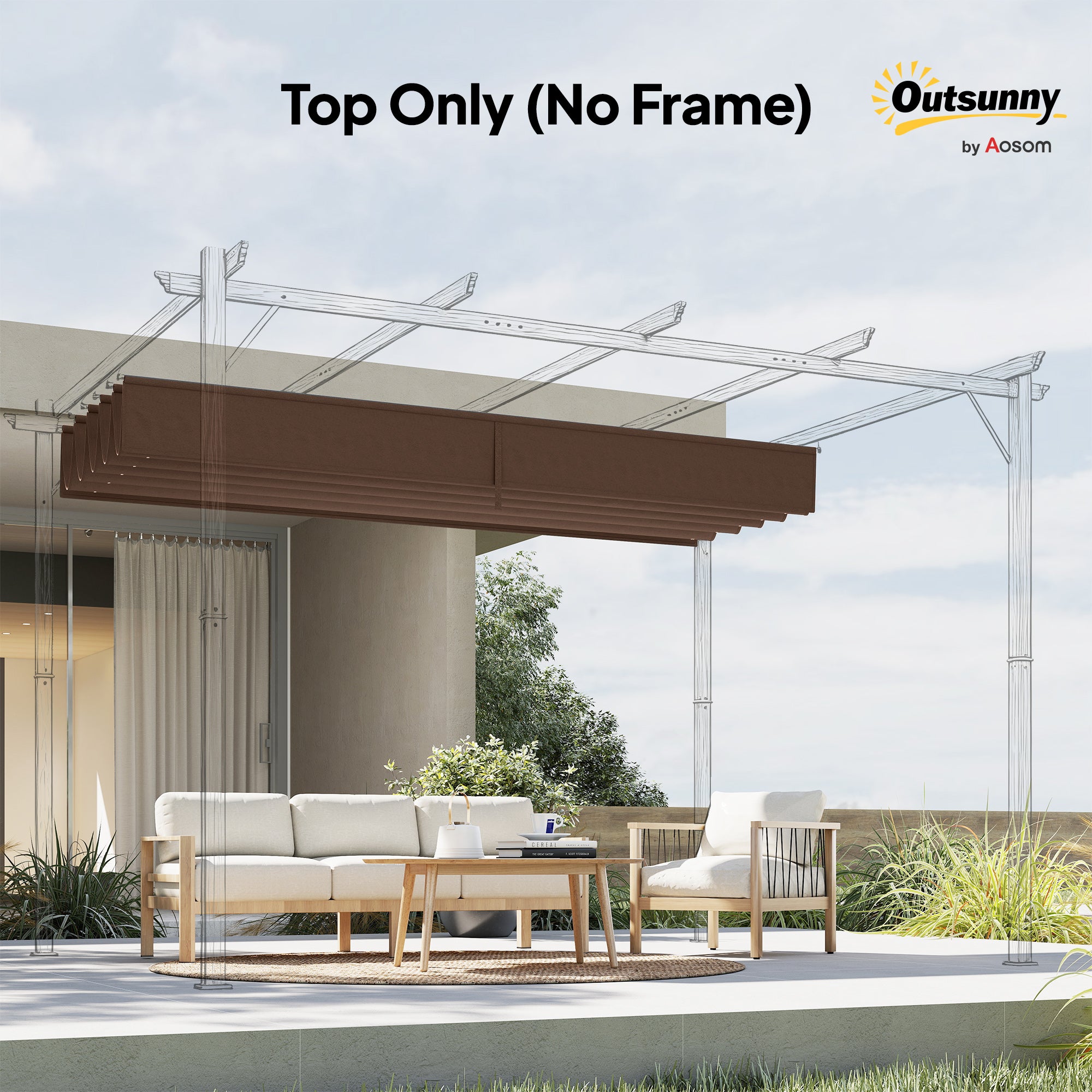 Outsunny Retractable Pergola Cover, 2.55 x 2.5 m Replacement Canopy Fabric for 3 x 3 m Frame, Roof Top Only, Brown 
