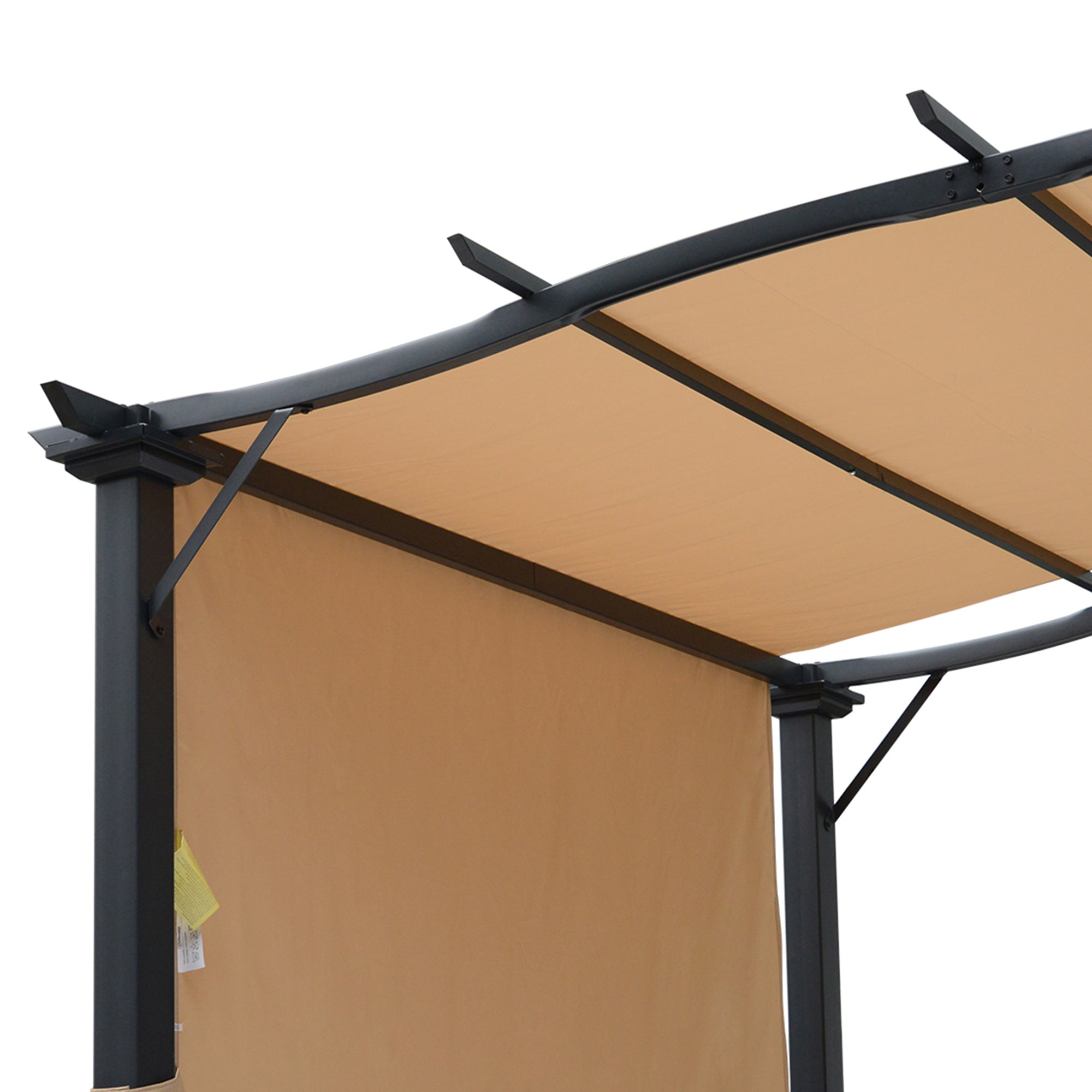 Outsunny Outdoor Retractable Pergola Garden Gazebo with Two Adjustable Side Canopy Overhead Sun Shade Backyard Canopy Cover, Steel Khaki 2.96x2.45x2.3m 