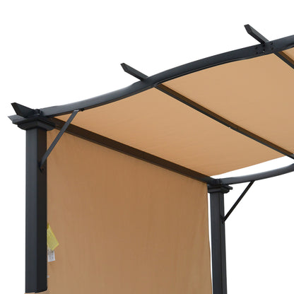 Outsunny Outdoor Retractable Pergola Garden Gazebo with Two Adjustable Side Canopy Overhead Sun Shade Backyard Canopy Cover, Steel Khaki 2.96x2.45x2.3m 