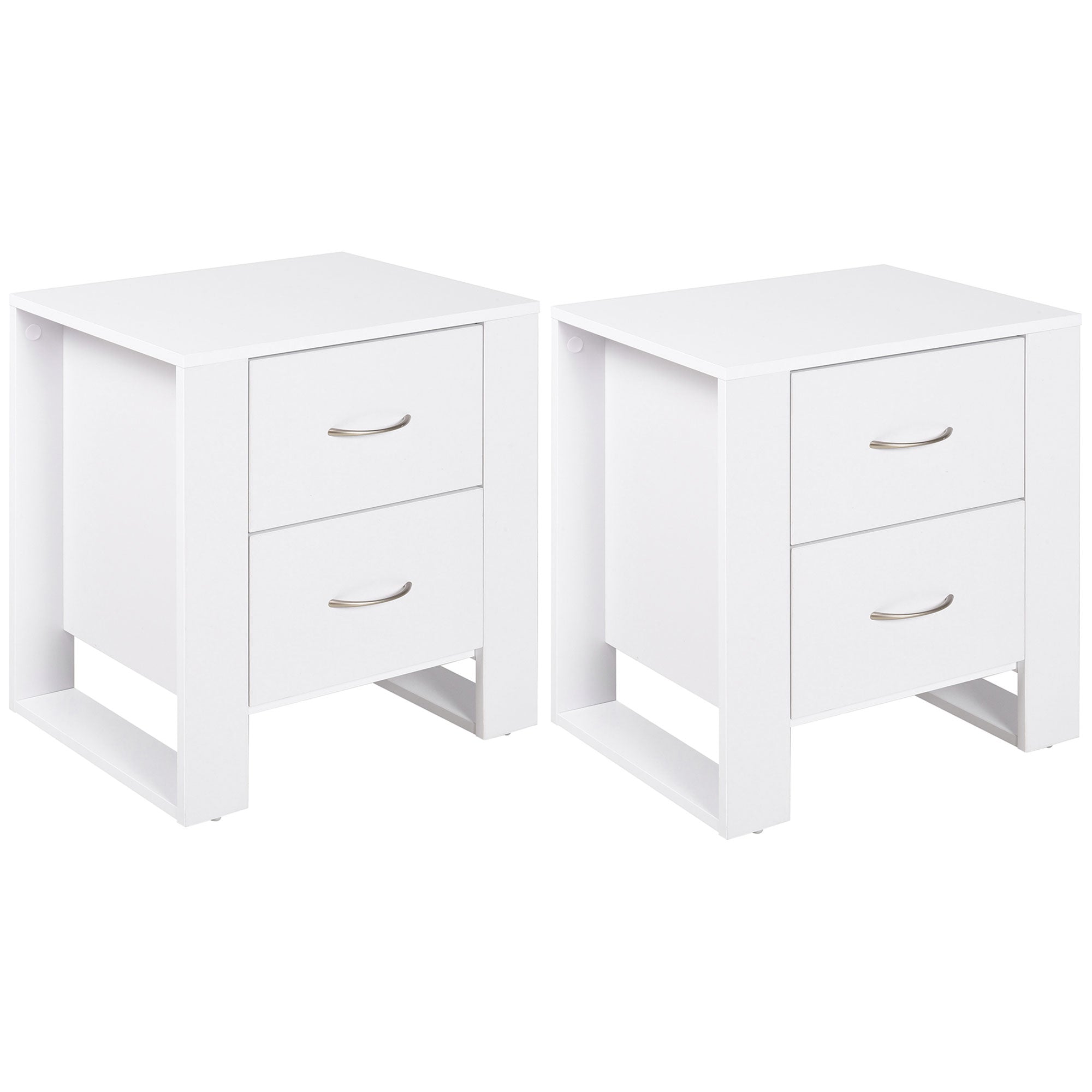 HOMCOM Bedside Table with 2 Drawers, Nightstand with Handles and Elevated Base, Side Table for Bedroom, Living Room, Set of 2, White 