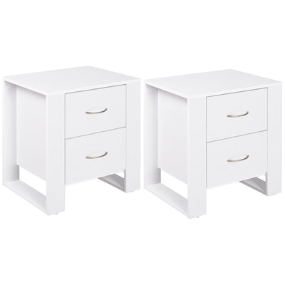 HOMCOM Bedside Table with 2 Drawers, Nightstand with Handles and Elevated Base, Side Table for Bedroom, Living Room, Set of 2, White 