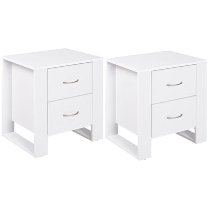 HOMCOM Bedside Table with 2 Drawers, Nightstand with Handles and Elevated Base, Side Table for Bedroom, Living Room, Set of 2, White 