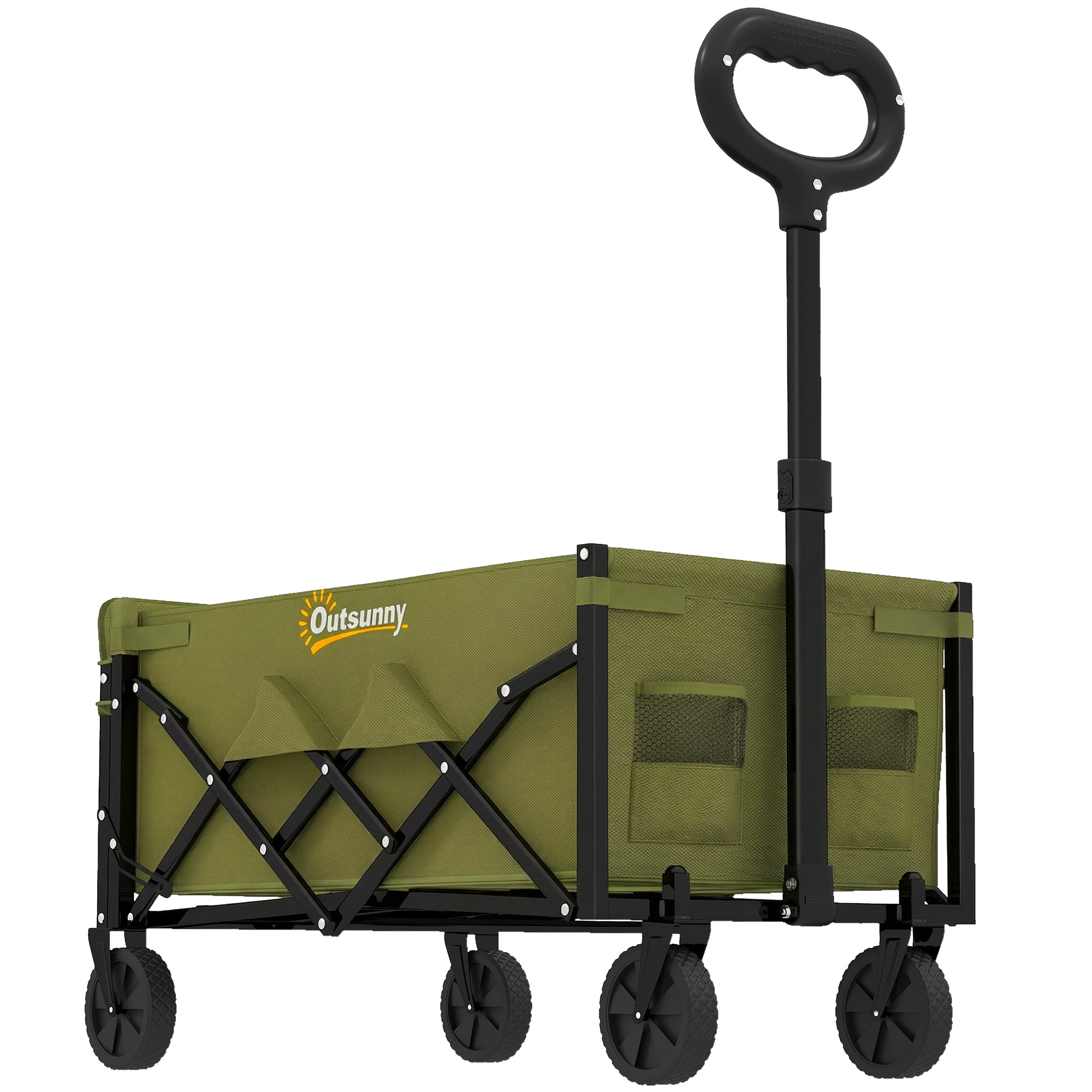Outsunny 60L Foldable Festival Trolley on Wheels, Collapsible Wagon Cart with Drop-Down Tailgate, Adjustable Handle, Green 