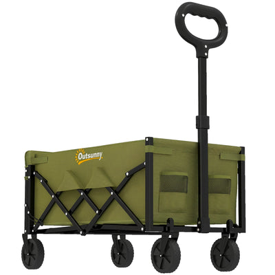 Outsunny 60L Foldable Festival Trolley on Wheels, Collapsible Wagon Cart with Drop-Down Tailgate, Adjustable Handle, Green 