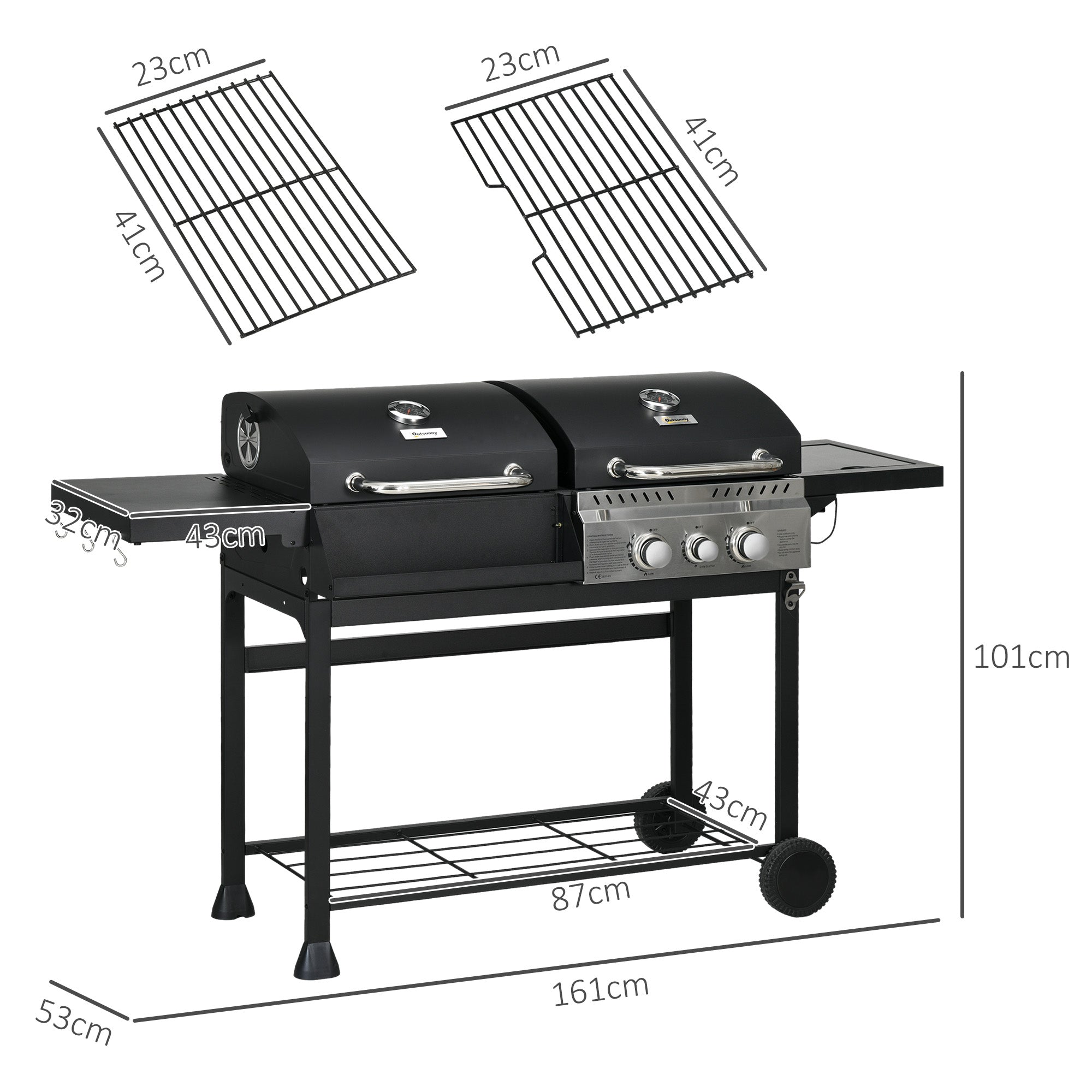 Outsunny Dual Fuel BBQ Grill - Black 