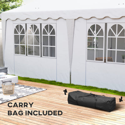 Outsunny 3 x 6m Pop Up Gazebo with Sides, UPF50+ Height Adjustable Marquee Party Tent, Wedding Canopy, Instant Event Shelter with Carry Bag and Sand Bags for Garden, White 