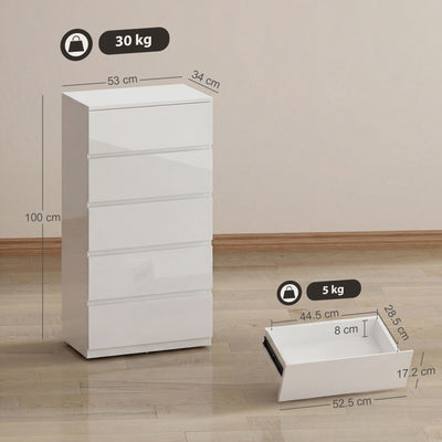 HOMCOM Chest of Drawers, 5-Drawer Storage Cabinets, Modern Dresser, Storage Drawer Unit for Bedroom 