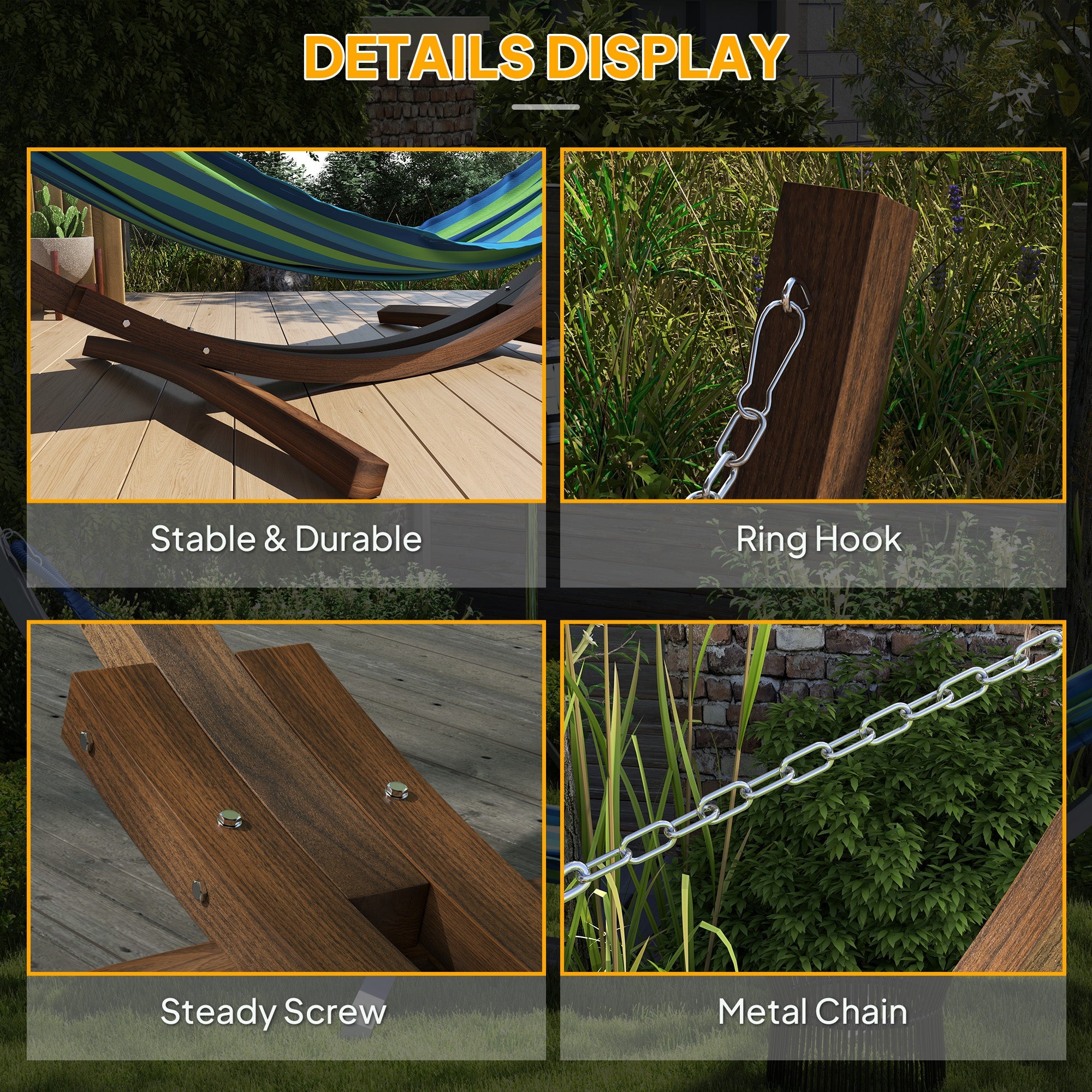 Outsunny 3.25m Wooden Hammock Stand Universal Fit Garden Picnic Camp Accessories, Brown 