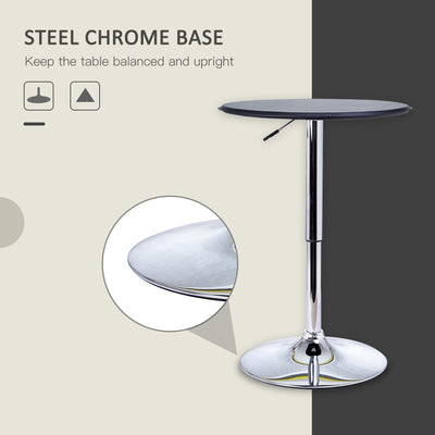 HOMCOM Adjustable Round Bistro Bar Table with PVC Leather Top Steel Base Home Kitchen Dining Desk  Black 