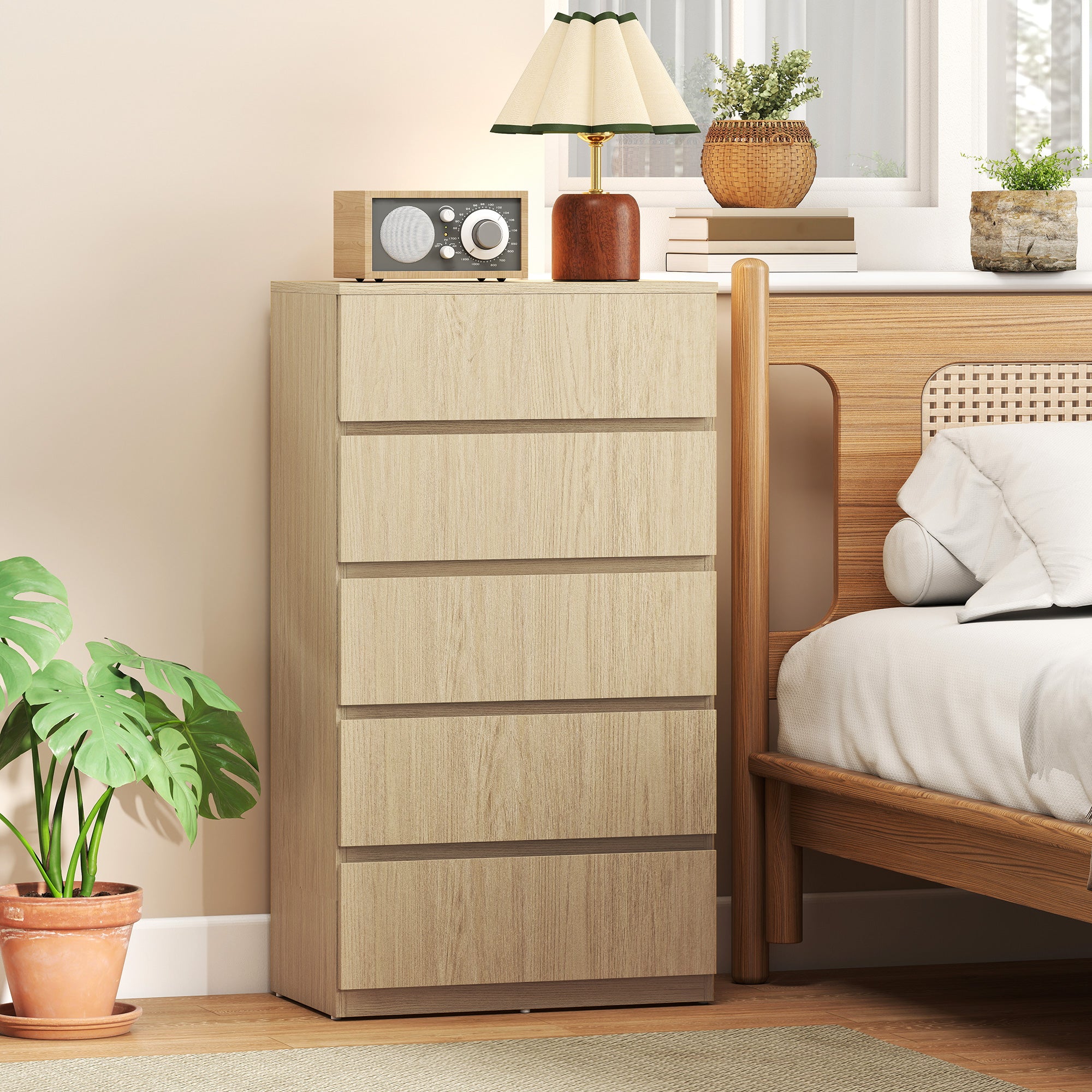 HOMCOM Chest of Drawers, 5-Drawer Storage Cabinets, Modern Dresser, Storage Drawer Unit for Bedroom 