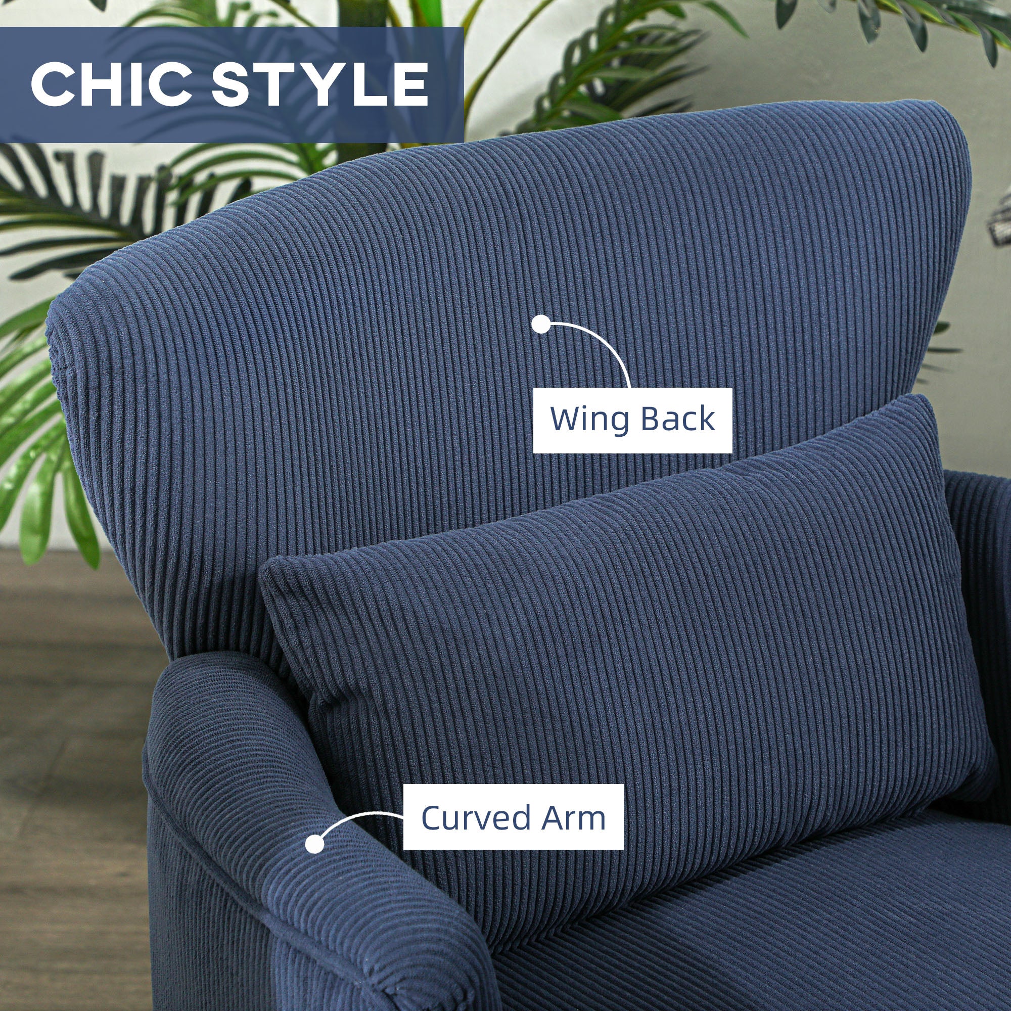 HOMCOM Corduroy Retro Accent Chair - Blue 