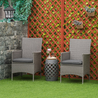 Outsunny 2 PC Outdoor Rattan Armchair Dining Chair Garden Patio Furniture w/ Armrests Cushions Grey 