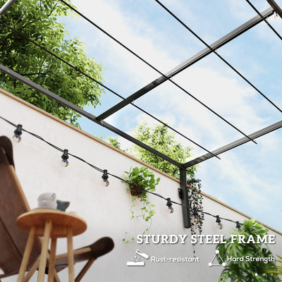 Outsunny 2 x 3(m) Lean To Steel Pergola, with Moving Fabric Canopy - Khaki 